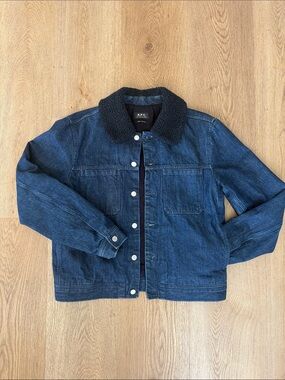 A.P.C. Navy Denim bomber trucker Jacket with Sherpa Collar